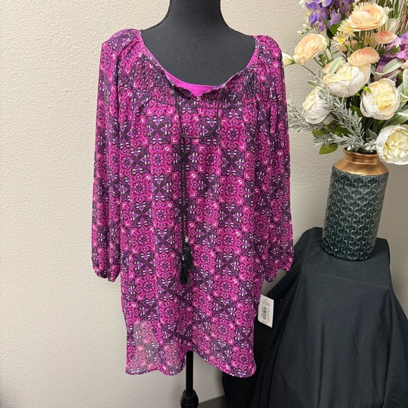 NWT Allison Daley Women’s 20W Sheer Purple Boho Tunic Top Plus Size - Picture 1 of 8